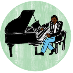 Drawing of a man playing a piano