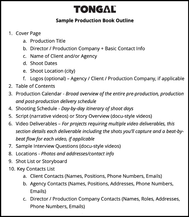 book outline example