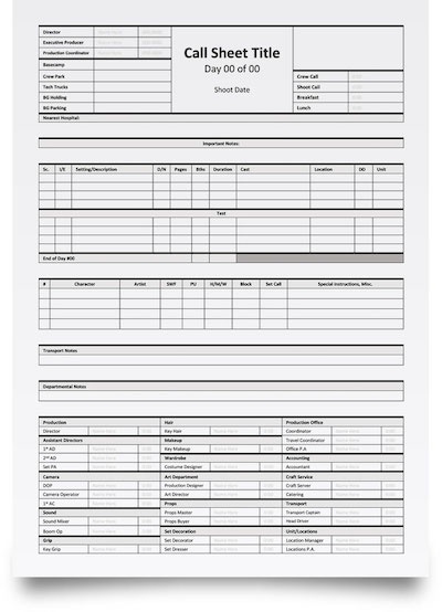 An example of a call sheet