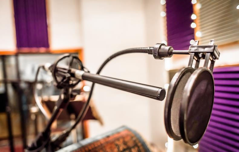 Shotgun microphone in a studio