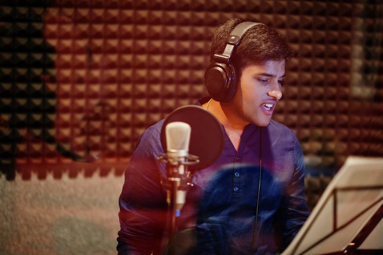 Voice actor in a studio
