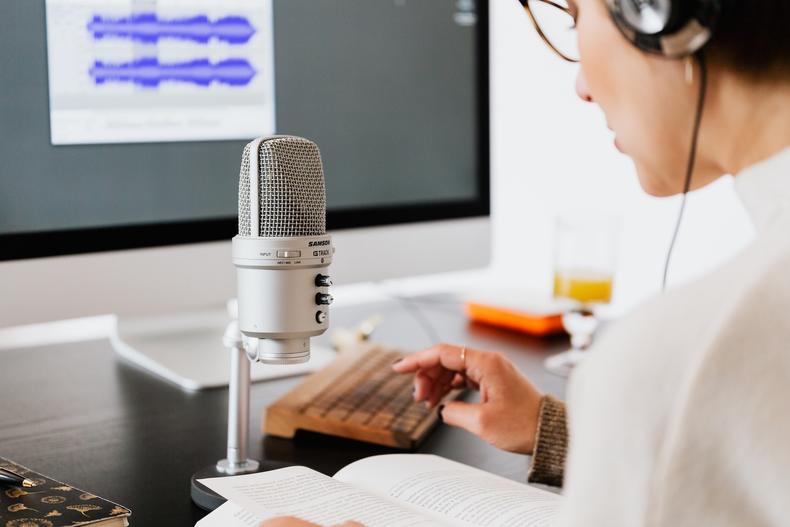 Woman preparing to record an audiobook