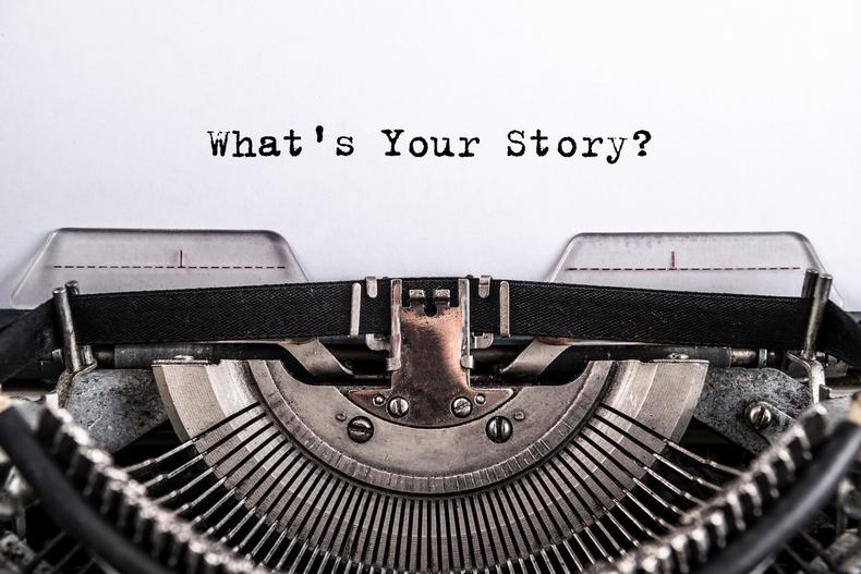'What's your story?' on a typewritten page