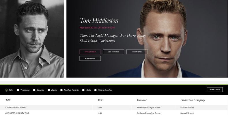 Tom Hiddleston's resume