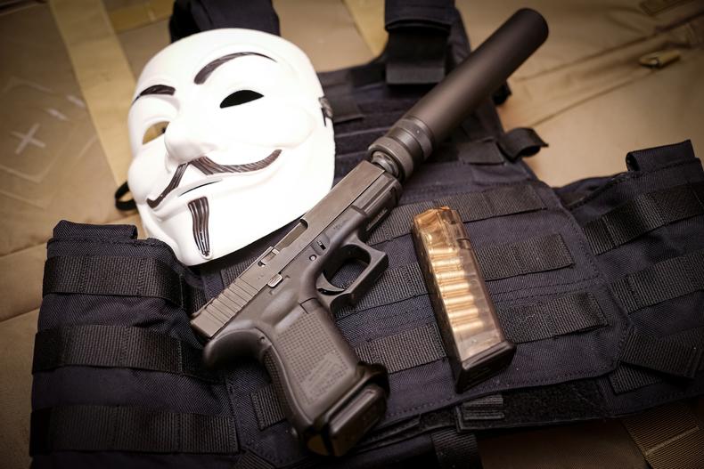 Prop gun and mask