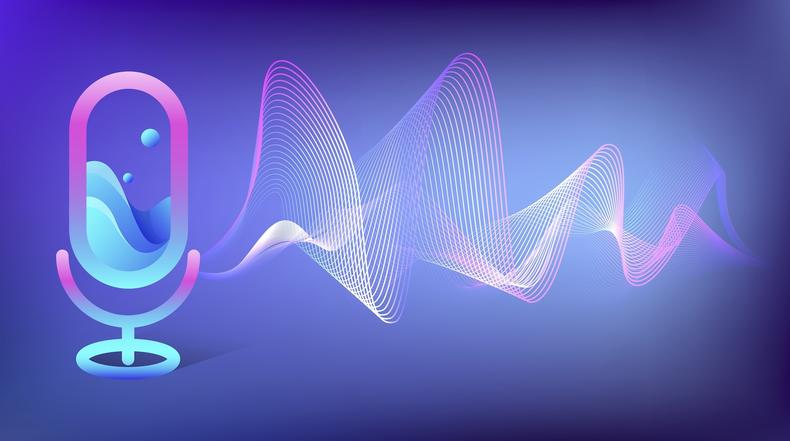Concept art of microphone with sound waves
