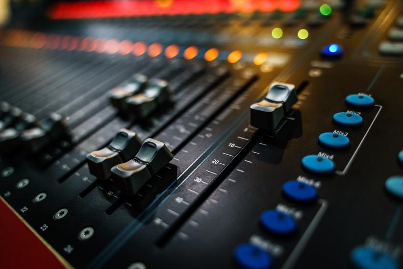 Closeup of audio mixer