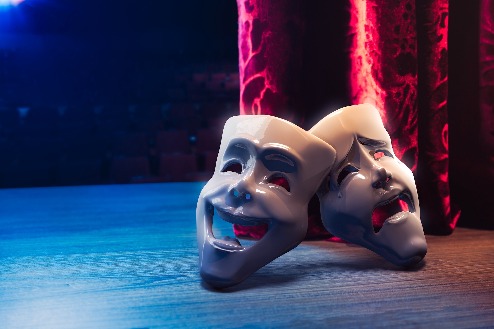 Theater comedy and drama masks symbolizing Meryl Streep's range in both genres