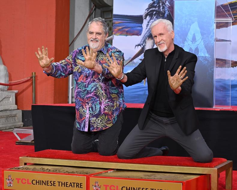 Jon Landau and James Cameron at hand and footprint ceremony at the TCL Chinese Theatre, Hollywood