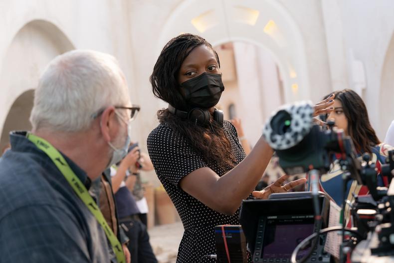 Director Nia DaCosta on the set of “The Marvels”