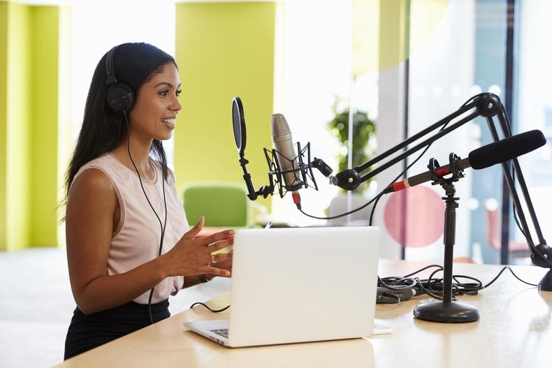 Woman recording voice