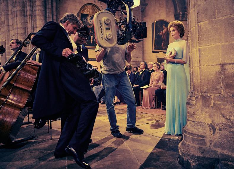 Bradley Cooper as Leonard Bernstein (Director/Writer/Producer), Cinematographer Matthew Libatique and Carey Mulligan as Felicia Montealegre on the set of Maestro