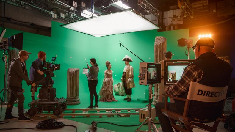 Actors filming scene