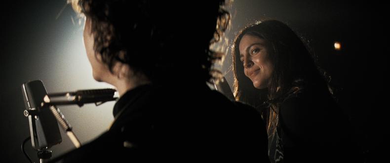 Timothée Chalamet and Monica Barbaro in “A Complete Unknown” Courtesy Searchlight Pictures