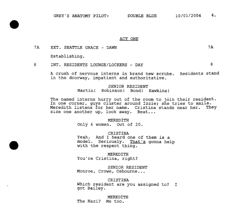 'Grey's Anatomy' pilot script, act one