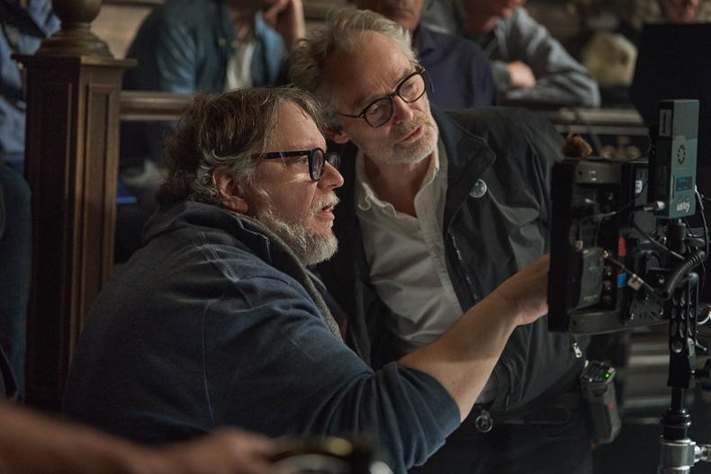 FRANKENSTEIN. (L to R) Writer/Director Guillermo del Toro and Cinematographer Dan Laustsen on the set of Frankenstein. Cr. Ken Woroner/Netflix
