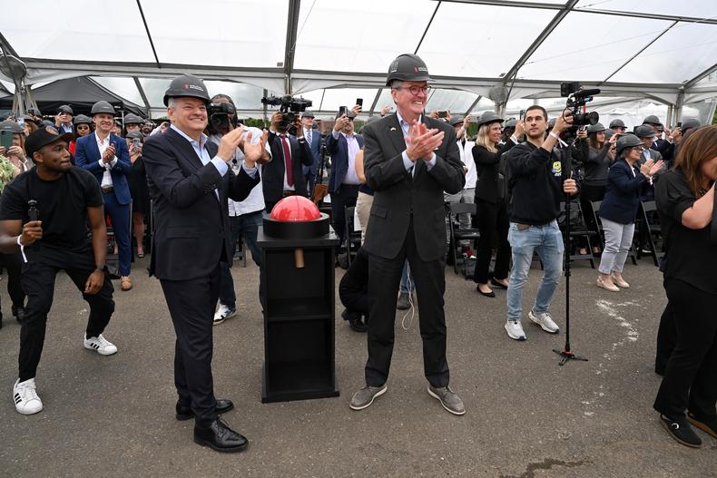 Netflix co-CEO Ted Sarandos and New Jersey Governor Phil Murphy at the Netflix Studios Fort Monmouth groundbreaking ceremony
