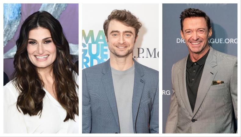 Idina Menzel, Daniel Radcliffe, and Hugh Jackman