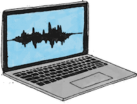 Laptop computer displaying sound waves